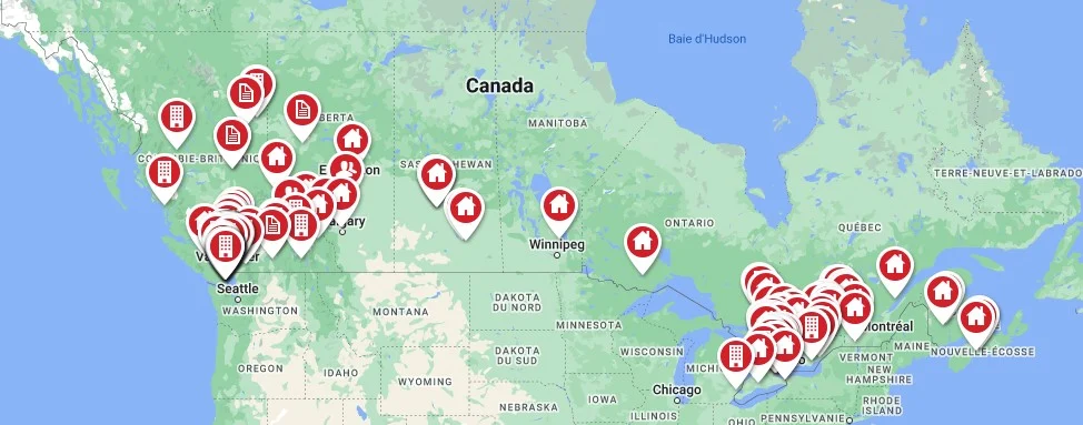 Carte qui montre toutes les maisons passives au Canada en 2023